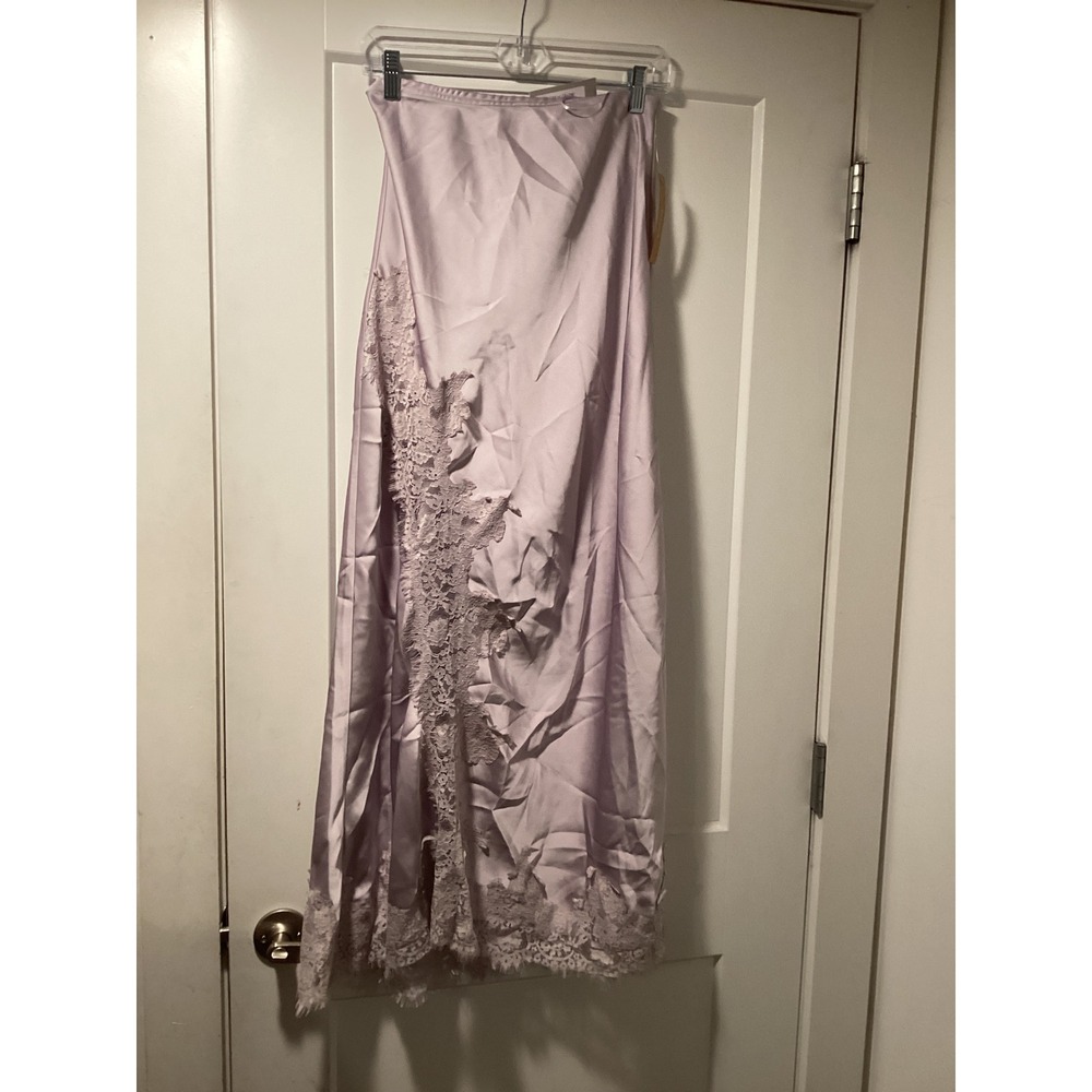 Few Moda x Greta Louise Tome Lavender Satin Lace Trim Maxi Skirt F26WSKS03950 6